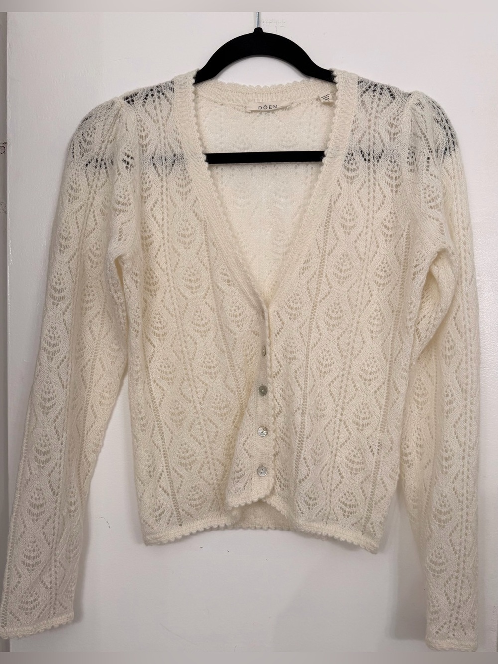 DOEN Chandel Alpaca Blend Cardigan Jasmine Flower Cream Size Medium - Picture 6 of 15